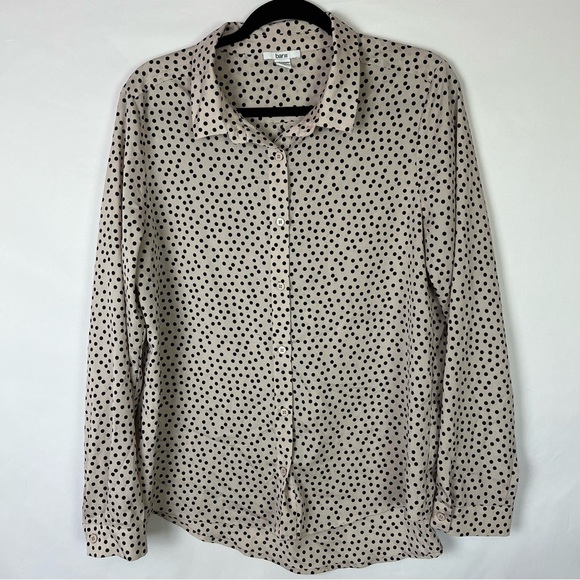 Bar III Women Silver Gray Blouse Polka Dots Long Sleeve Button Up Size XL - Picture 1 of 5